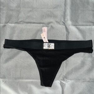 Victoria's Secret Black Thong with Rhinestone Logo